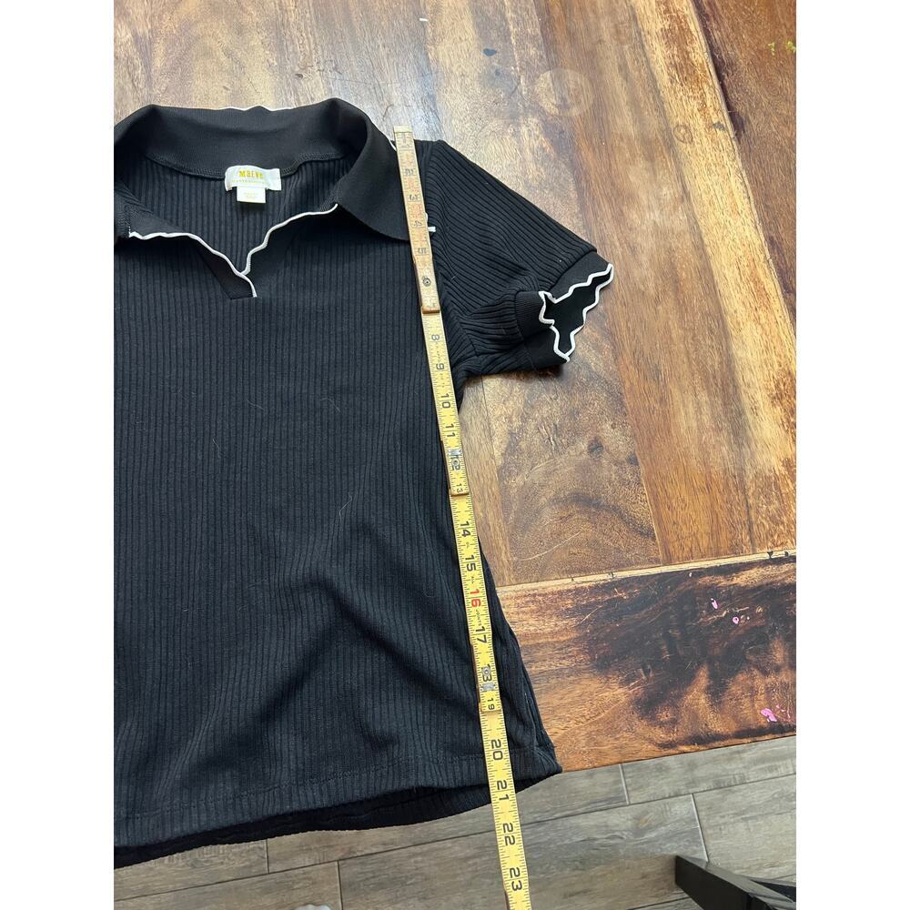 Maeve by Anthropologie Women's Black Scalloped Polo Shirt Size Small - Picture 12 of 14